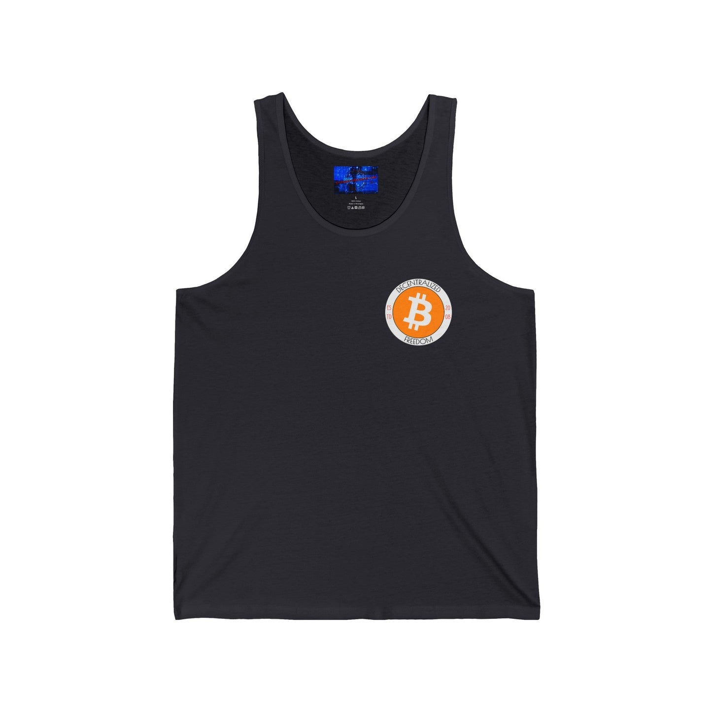 2 - sided Bitcoin (BTC) Freedom Unisex Jersey Tank Top by cypherpunkgear – cypherpunkgear.com | Cypherpunk Merch