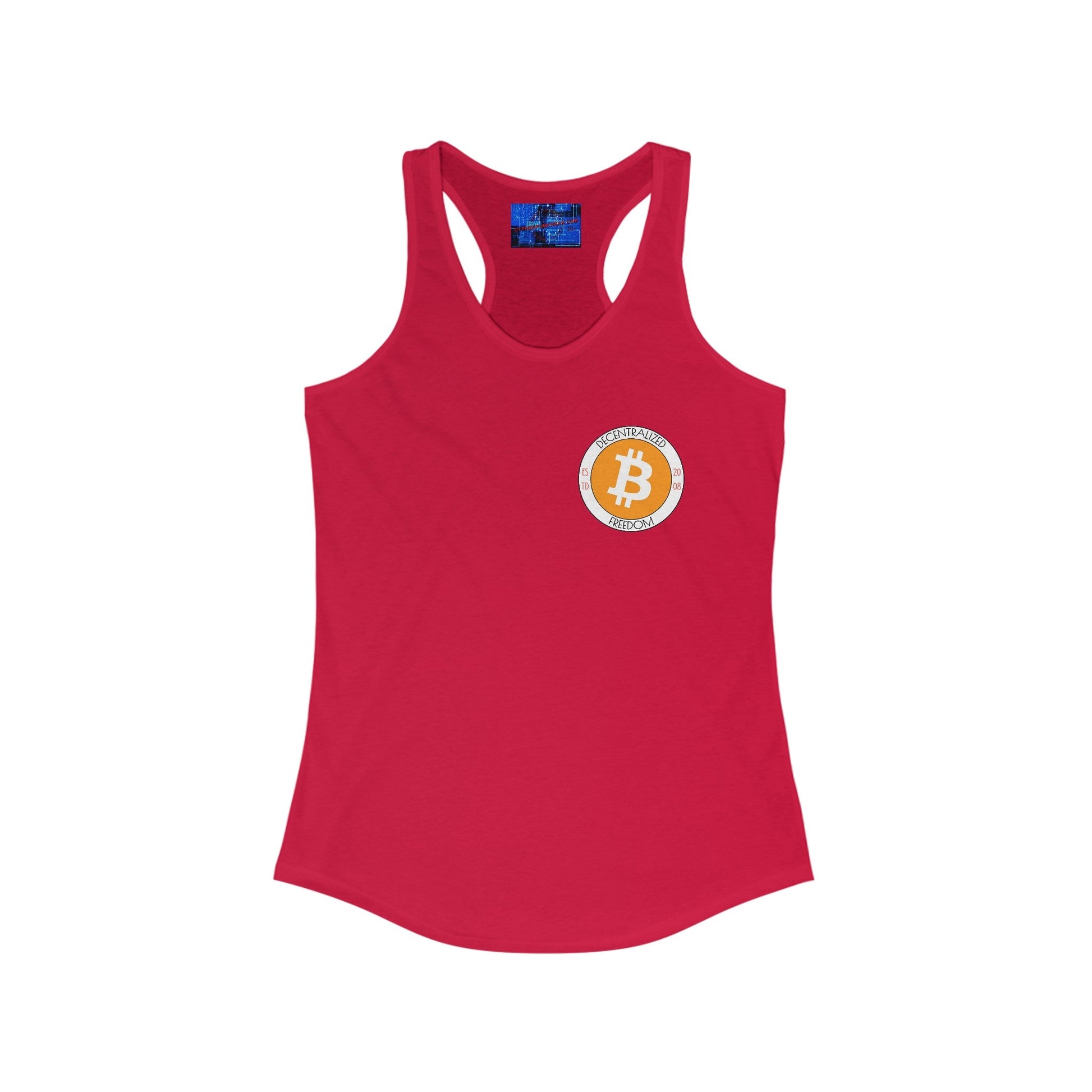 2 - sided Bitcoin (BTC) Freedom Women's Racerback Tank Top by cypherpunkgear – cypherpunkgear.com | Cypherpunk Merch