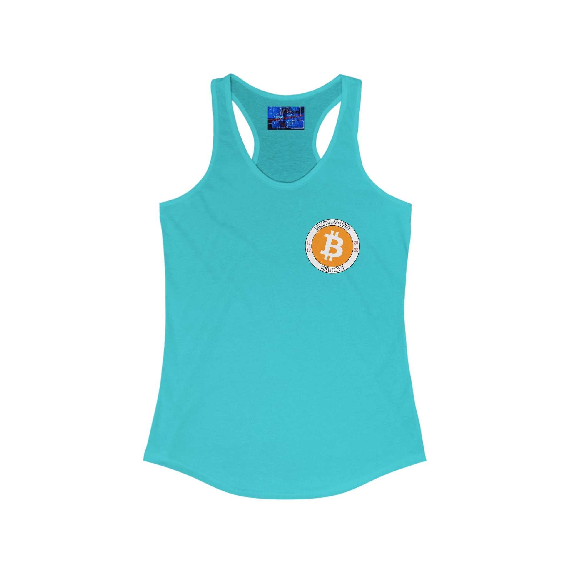 2 - sided Bitcoin (BTC) Freedom Women's Racerback Tank Top by cypherpunkgear – cypherpunkgear.com | Cypherpunk Merch
