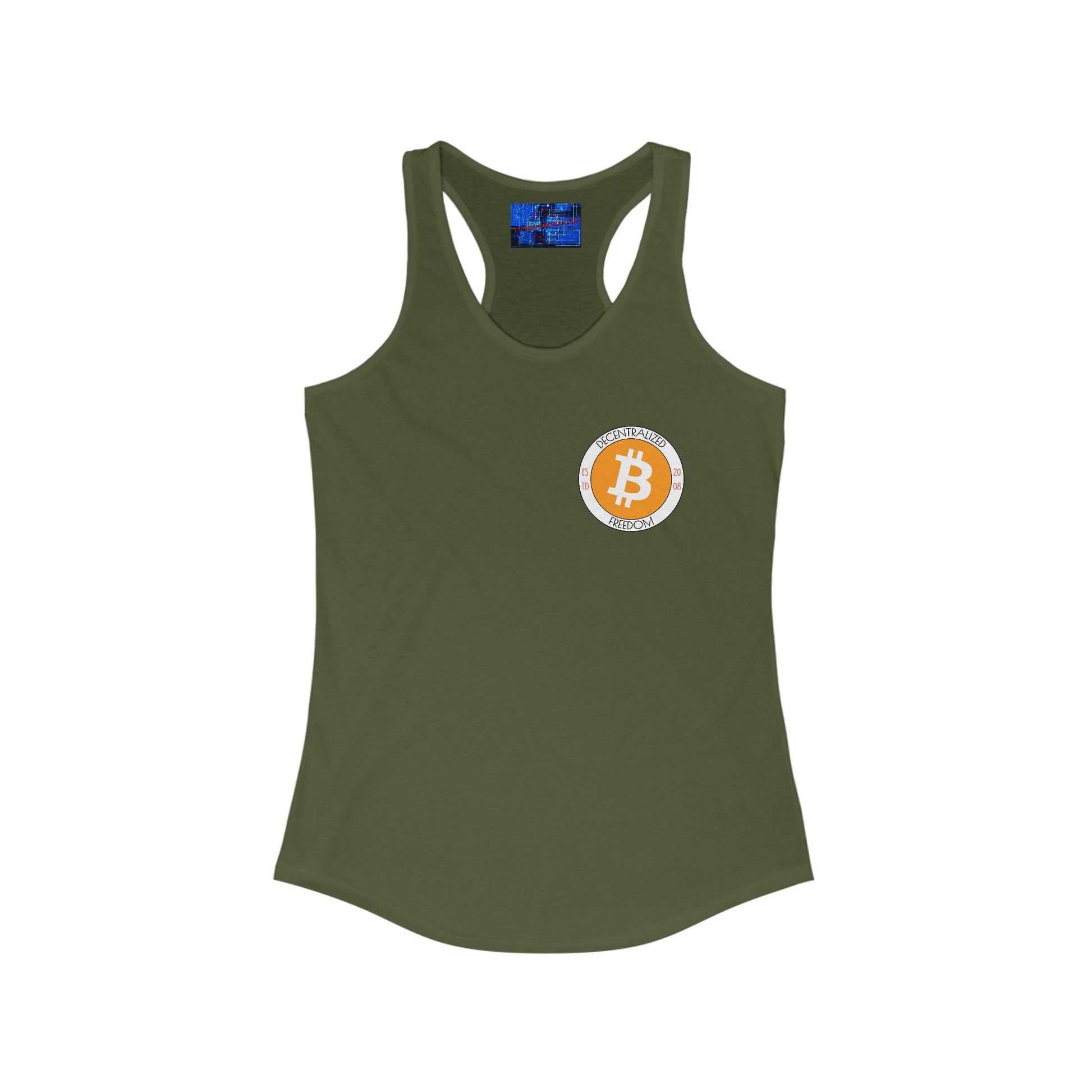 2 - sided Bitcoin (BTC) Freedom Women's Racerback Tank Top by cypherpunkgear – cypherpunkgear.com | Cypherpunk Merch