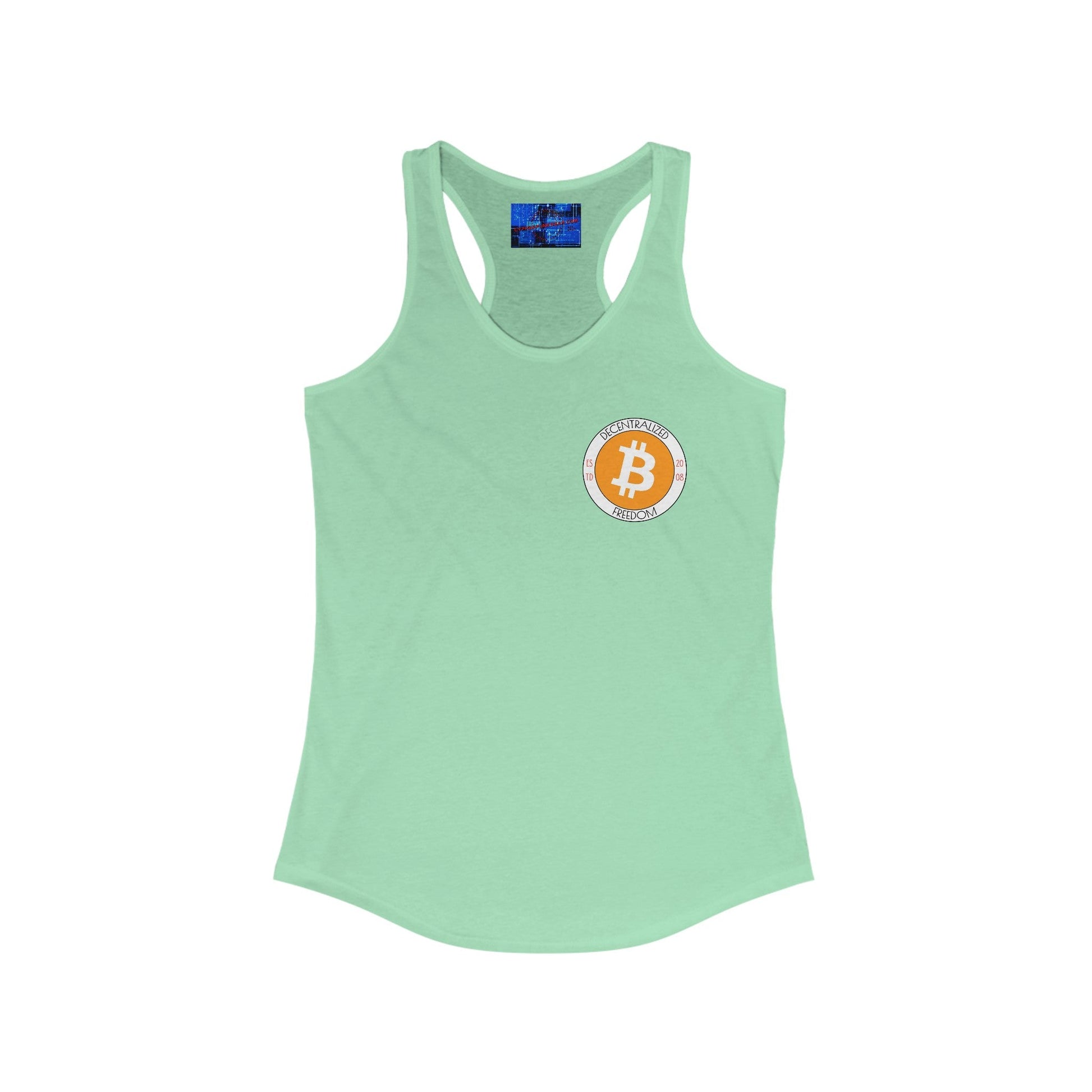 2 - sided Bitcoin (BTC) Freedom Women's Racerback Tank Top by cypherpunkgear – cypherpunkgear.com | Cypherpunk Merch