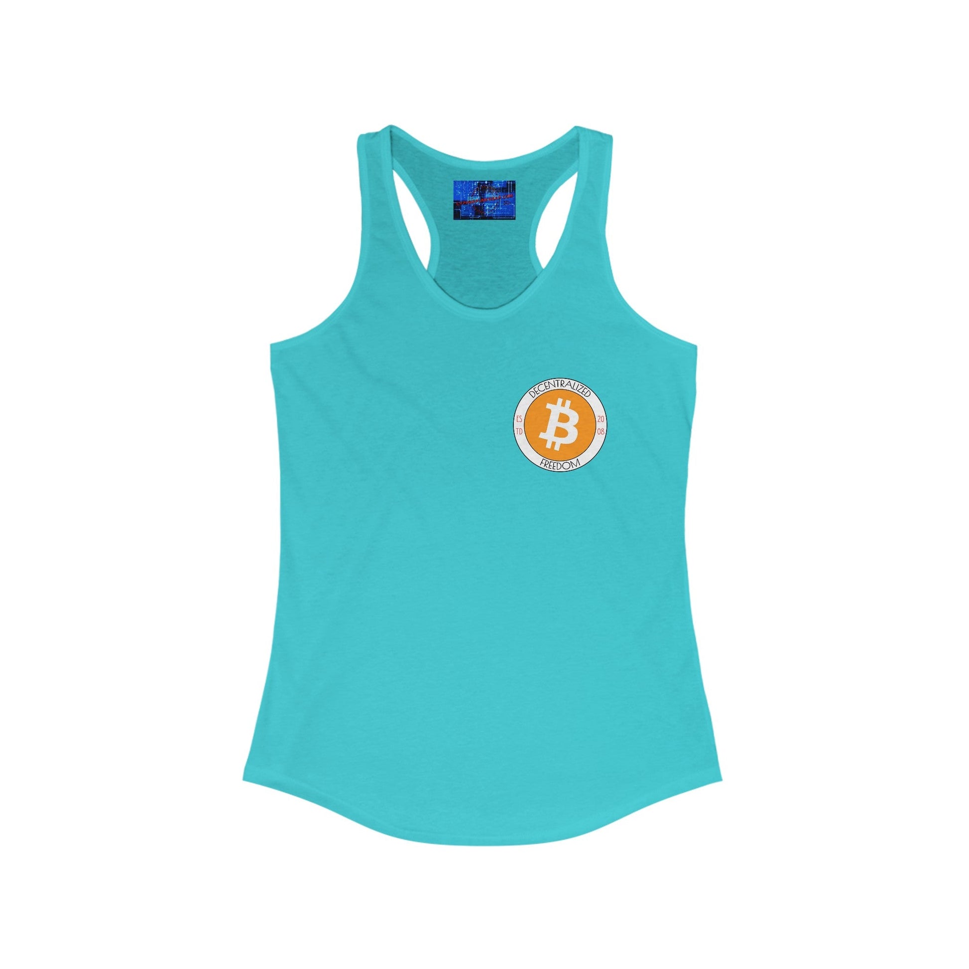 2 - sided Bitcoin (BTC) Freedom Women's Racerback Tank Top by cypherpunkgear – cypherpunkgear.com | Cypherpunk Merch