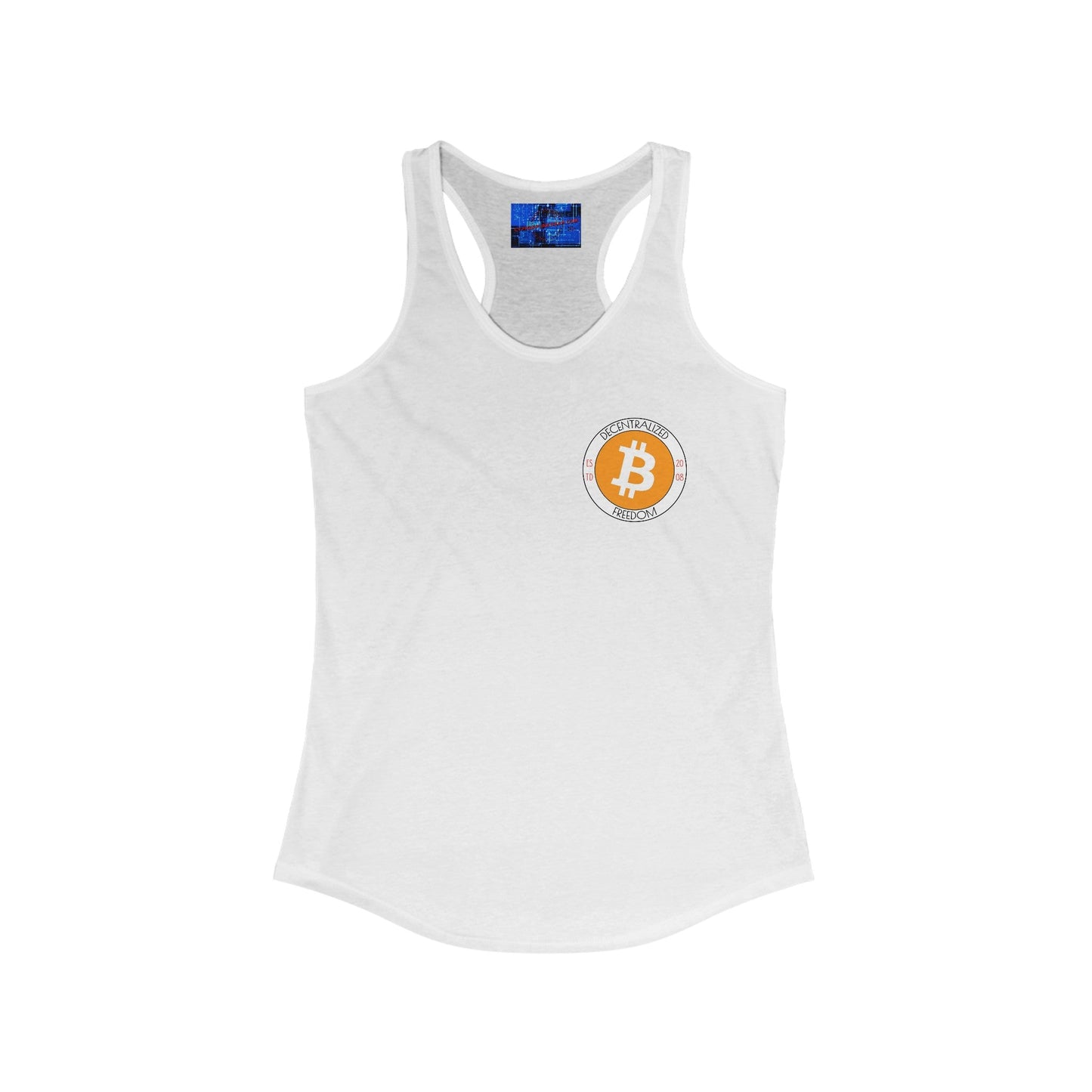2 - sided Bitcoin (BTC) Freedom Women's Racerback Tank Top by cypherpunkgear – cypherpunkgear.com | Cypherpunk Merch