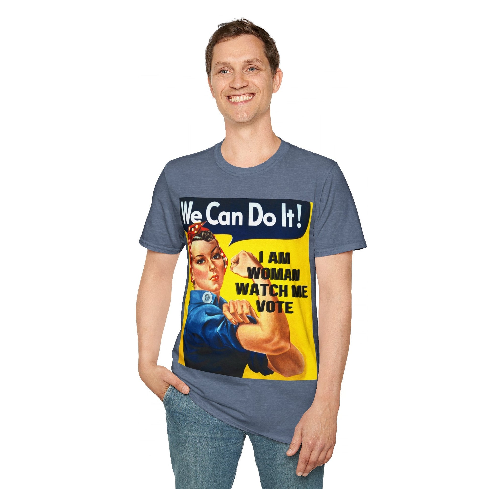 2 - sided I Am Woman Watch Me Vote DKcolors Rosie Unisex T-Shirt by cypherpunkgear – cypherpunkgear.com | Cypherpunk Merch