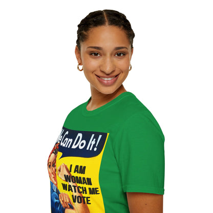 2 - sided I Am Woman Watch Me Vote DKcolors Rosie Unisex T-Shirt by cypherpunkgear – cypherpunkgear.com | Cypherpunk Merch