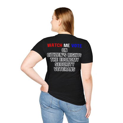 2 - sided I Am Woman Watch Me Vote DKcolors Rosie Unisex T-Shirt by cypherpunkgear – cypherpunkgear.com | Cypherpunk Merch