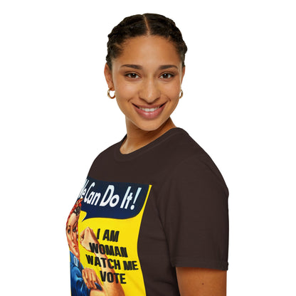 2 - sided I Am Woman Watch Me Vote DKcolors Rosie Unisex T-Shirt by cypherpunkgear – cypherpunkgear.com | Cypherpunk Merch