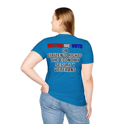 2 - sided I Am Woman Watch Me Vote DKcolors Rosie Unisex T-Shirt by cypherpunkgear – cypherpunkgear.com | Cypherpunk Merch