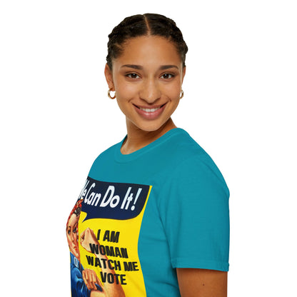 2 - sided I Am Woman Watch Me Vote DKcolors Rosie Unisex T-Shirt by cypherpunkgear – cypherpunkgear.com | Cypherpunk Merch