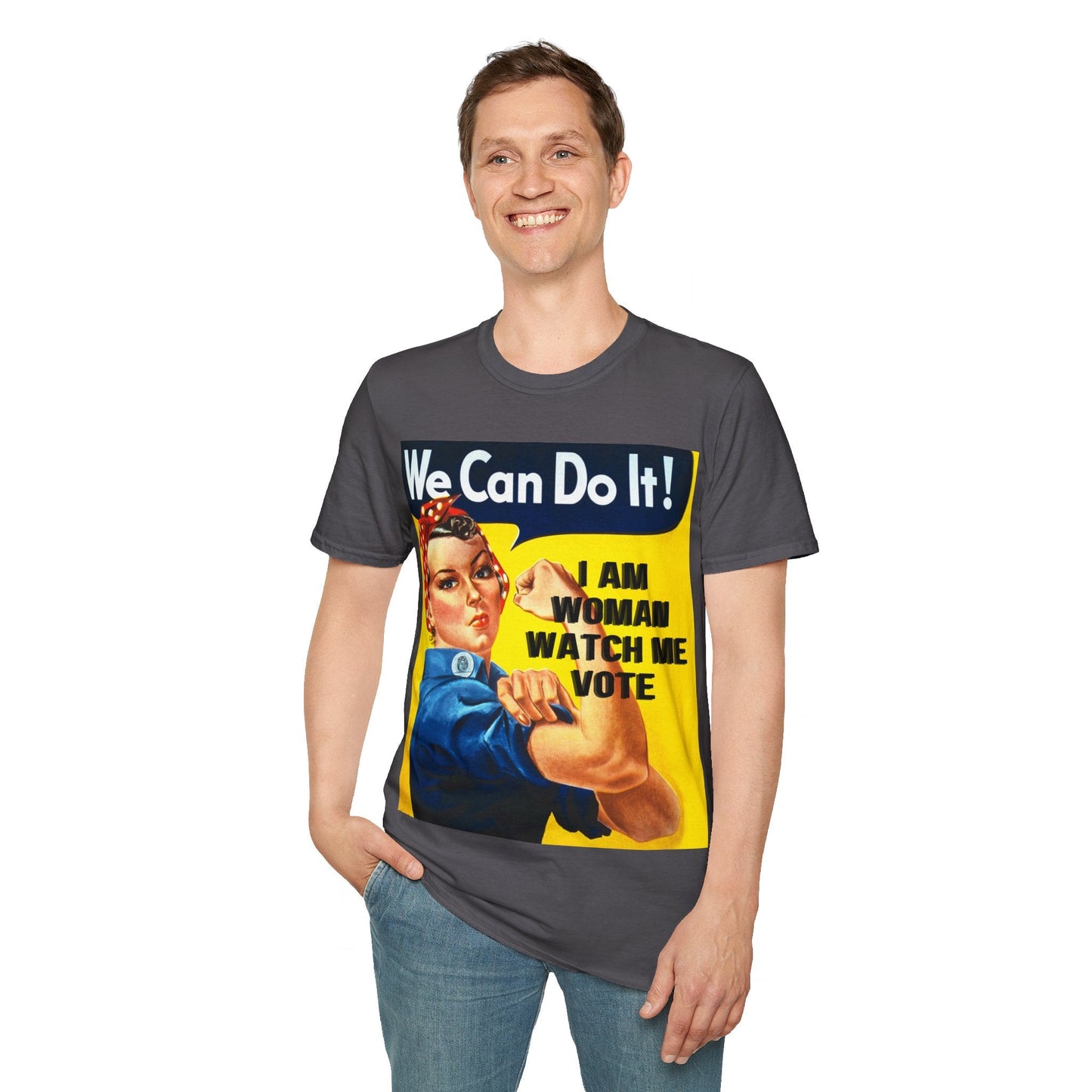 2 - sided I Am Woman Watch Me Vote DKcolors Rosie Unisex T-Shirt by cypherpunkgear – cypherpunkgear.com | Cypherpunk Merch