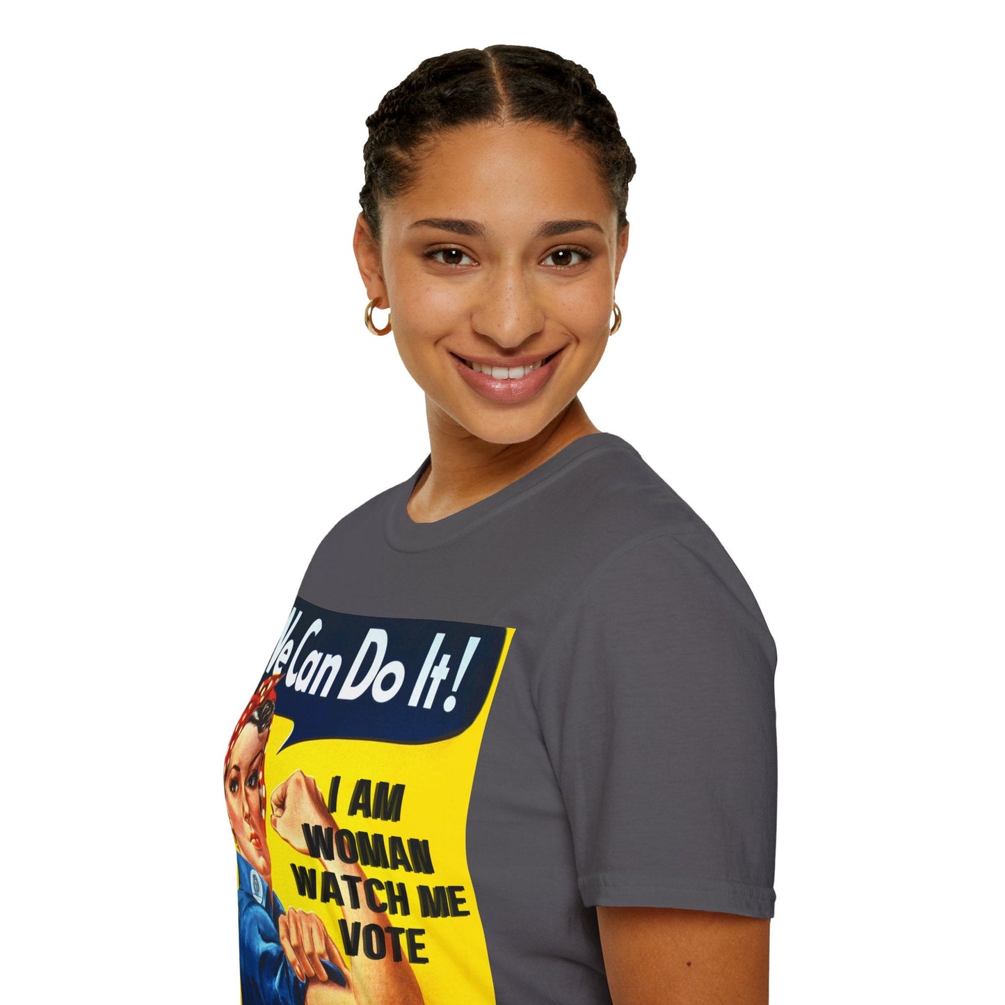 2 - sided I Am Woman Watch Me Vote DKcolors Rosie Unisex T-Shirt by cypherpunkgear – cypherpunkgear.com | Cypherpunk Merch