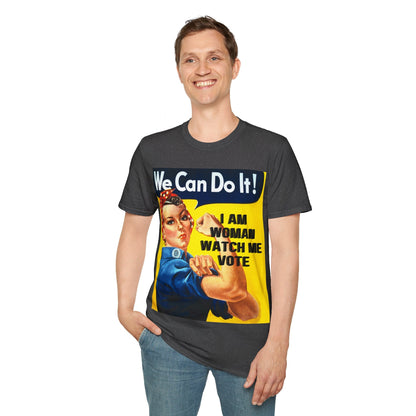 2 - sided I Am Woman Watch Me Vote DKcolors Rosie Unisex T-Shirt by cypherpunkgear – cypherpunkgear.com | Cypherpunk Merch