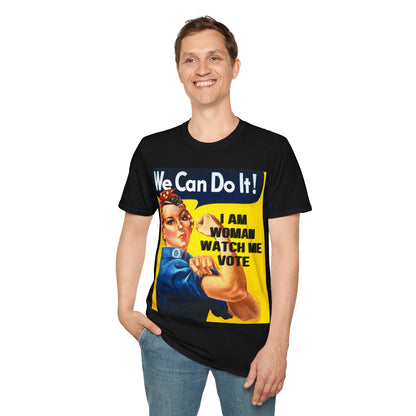 2 - sided I Am Woman Watch Me Vote DKcolors Rosie Unisex T-Shirt by cypherpunkgear – cypherpunkgear.com | Cypherpunk Merch