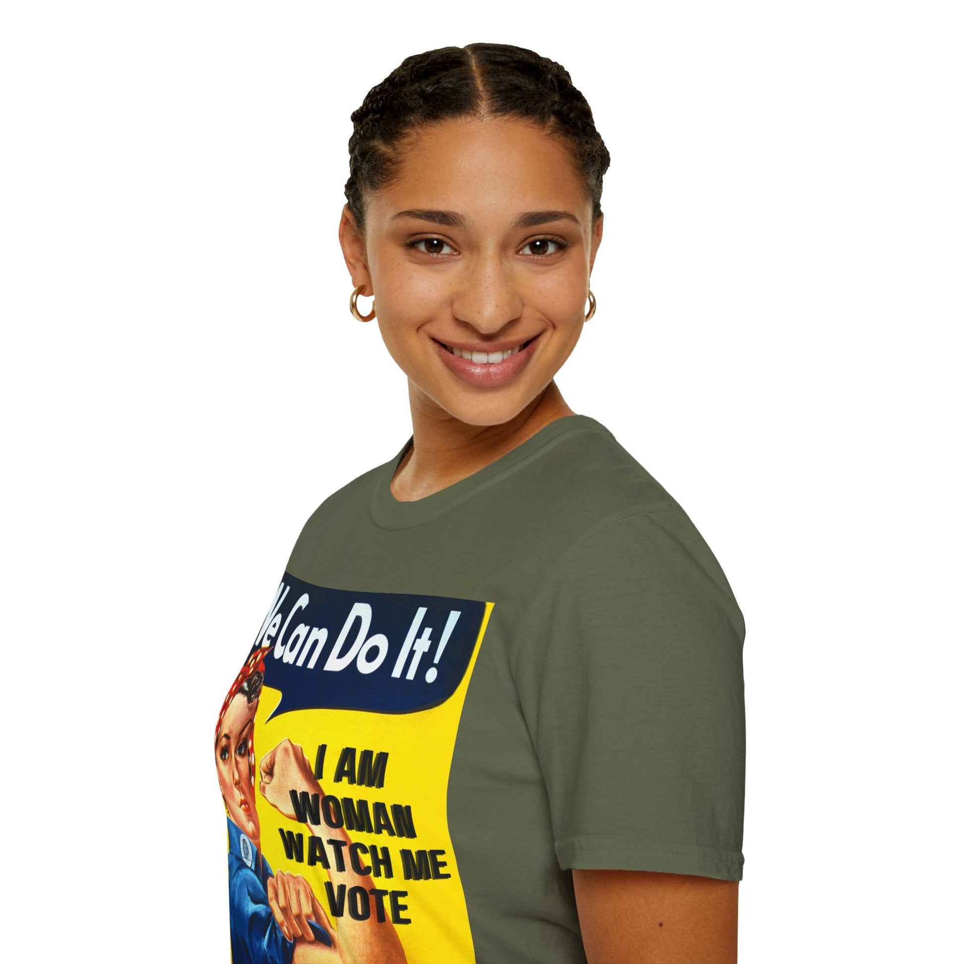 2 - sided I Am Woman Watch Me Vote DKcolors Rosie Unisex T-Shirt by cypherpunkgear – cypherpunkgear.com | Cypherpunk Merch