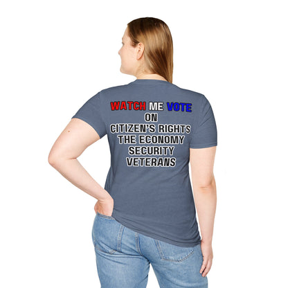 2 - sided I Am Woman Watch Me Vote DKcolors Rosie Unisex T-Shirt by cypherpunkgear – cypherpunkgear.com | Cypherpunk Merch