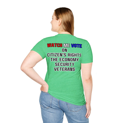 2 - sided I Am Woman Watch Me Vote DKcolors Rosie Unisex T-Shirt by cypherpunkgear – cypherpunkgear.com | Cypherpunk Merch