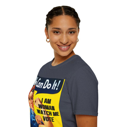 2 - sided I Am Woman Watch Me Vote DKcolors Rosie Unisex T-Shirt by cypherpunkgear – cypherpunkgear.com | Cypherpunk Merch