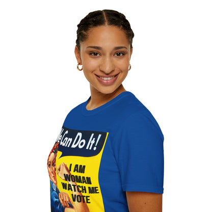 2 - sided I Am Woman Watch Me Vote DKcolors Rosie Unisex T-Shirt by cypherpunkgear – cypherpunkgear.com | Cypherpunk Merch