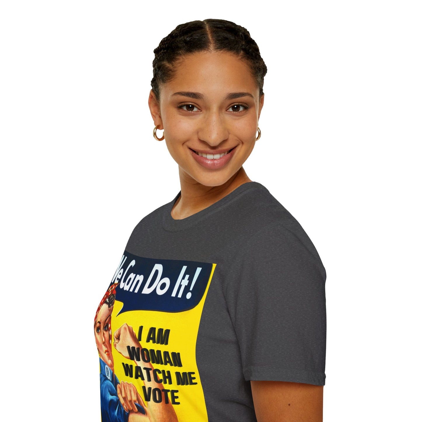 2 - sided I Am Woman Watch Me Vote DKcolors Rosie Unisex T-Shirt by cypherpunkgear – cypherpunkgear.com | Cypherpunk Merch