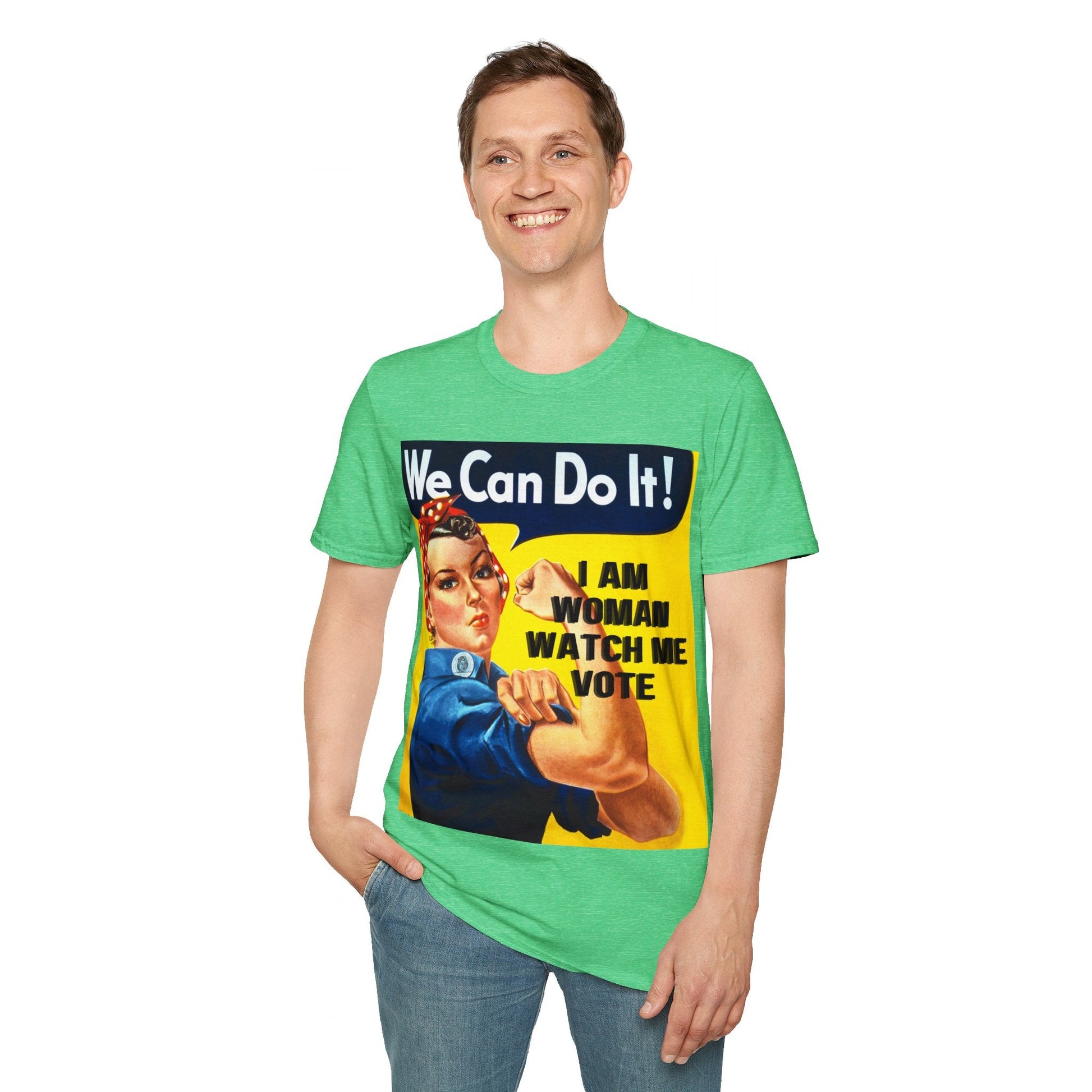 2 - sided I Am Woman Watch Me Vote DKcolors Rosie Unisex T-Shirt by cypherpunkgear – cypherpunkgear.com | Cypherpunk Merch