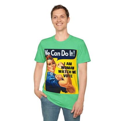 2 - sided I Am Woman Watch Me Vote DKcolors Rosie Unisex T-Shirt by cypherpunkgear – cypherpunkgear.com | Cypherpunk Merch