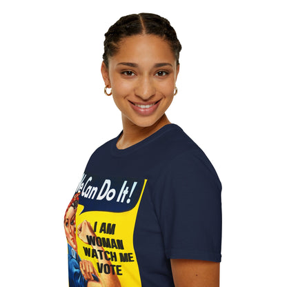 2 - sided I Am Woman Watch Me Vote DKcolors Rosie Unisex T-Shirt by cypherpunkgear – cypherpunkgear.com | Cypherpunk Merch