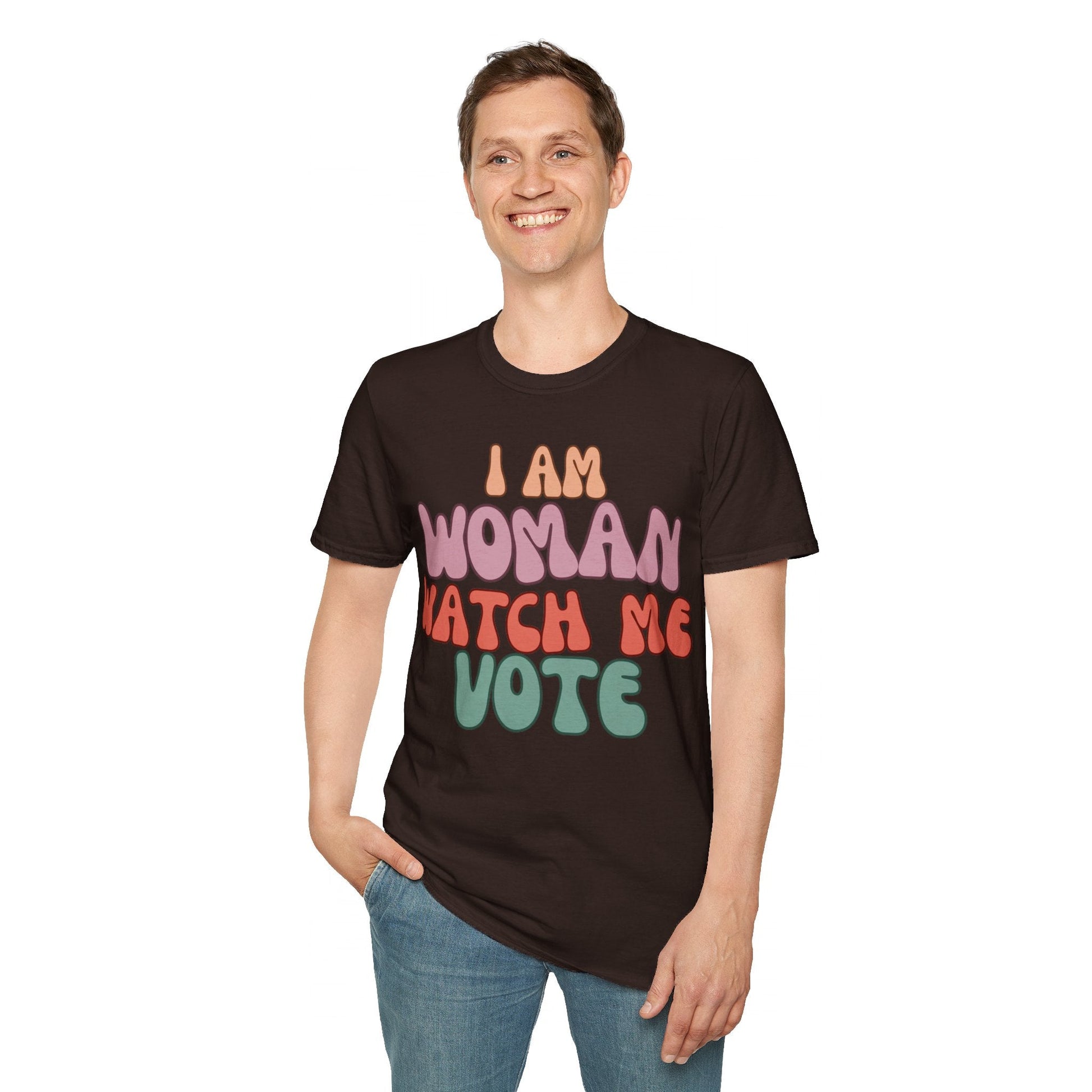 2 - sided I Am Woman Watch Me Vote DKcolors Unisex T-Shirt by cypherpunkgear – cypherpunkgear.com | Cypherpunk Merch
