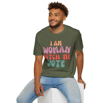 2 - sided I Am Woman Watch Me Vote DKcolors Unisex T-Shirt by cypherpunkgear – cypherpunkgear.com | Cypherpunk Merch