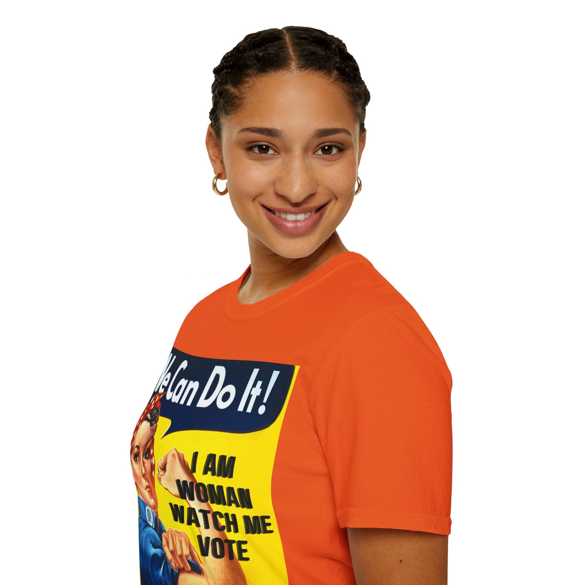 2 - sided I Am Woman Watch Me Vote LTcolors Rosie Unisex T-Shirt by cypherpunkgear – cypherpunkgear.com | Cypherpunk Merch
