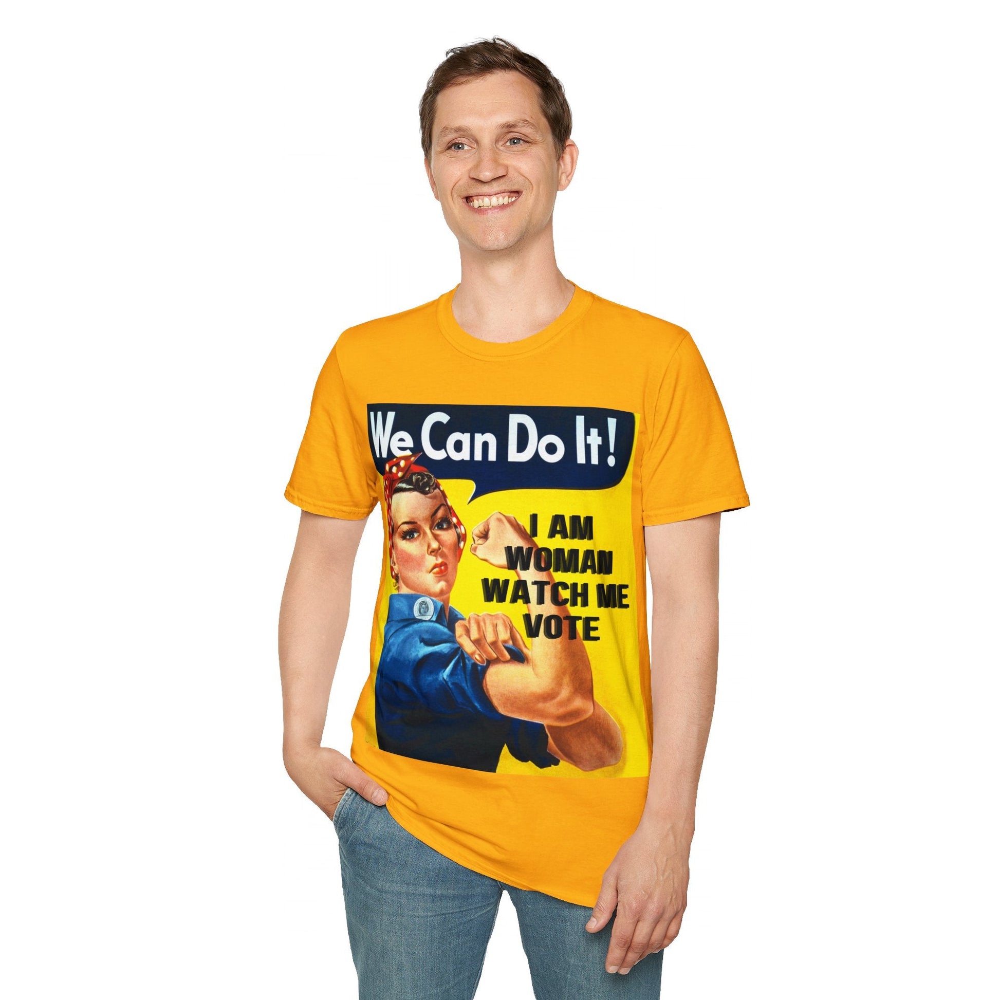 2 - sided I Am Woman Watch Me Vote LTcolors Rosie Unisex T-Shirt by cypherpunkgear – cypherpunkgear.com | Cypherpunk Merch