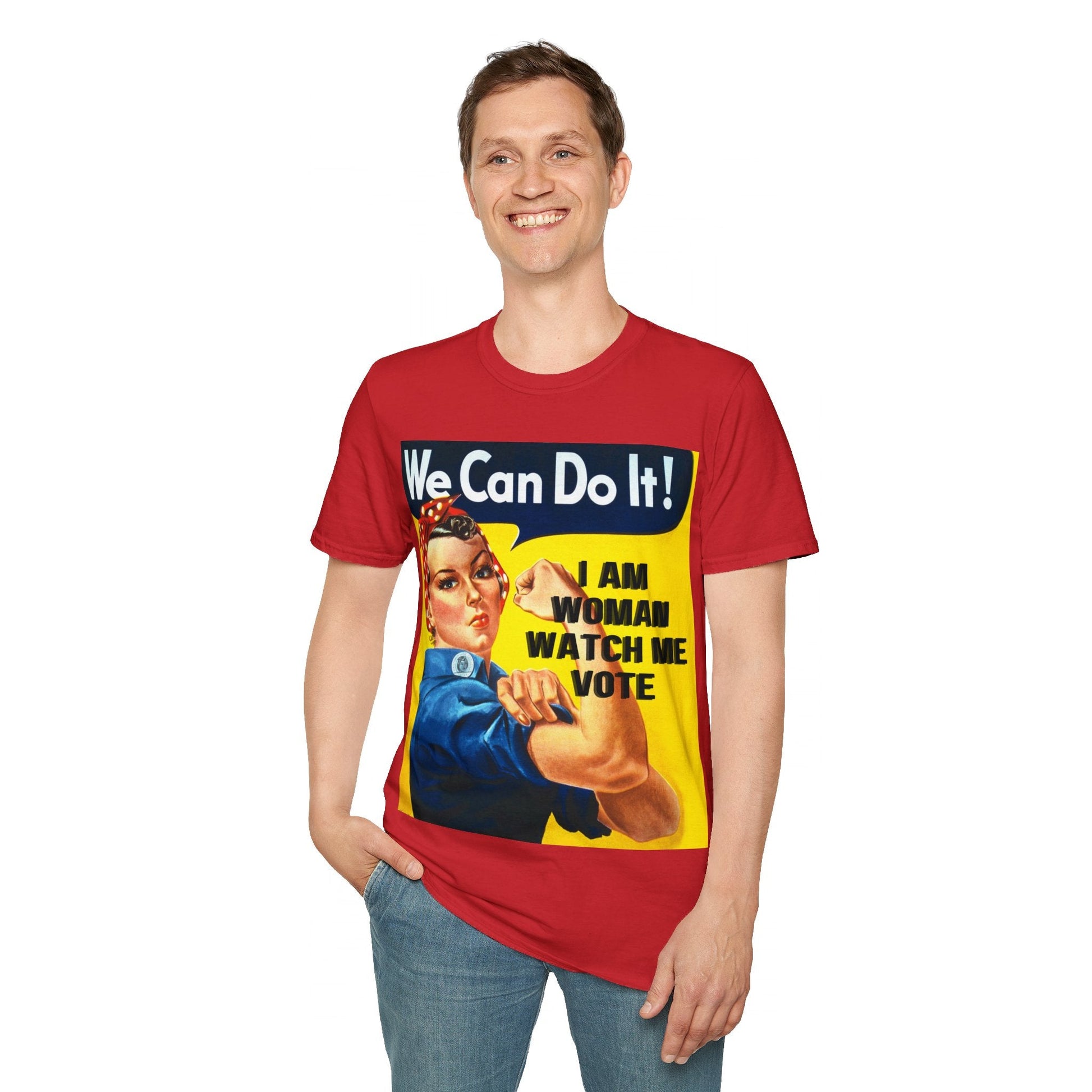 2 - sided I Am Woman Watch Me Vote LTcolors Rosie Unisex T-Shirt by cypherpunkgear – cypherpunkgear.com | Cypherpunk Merch