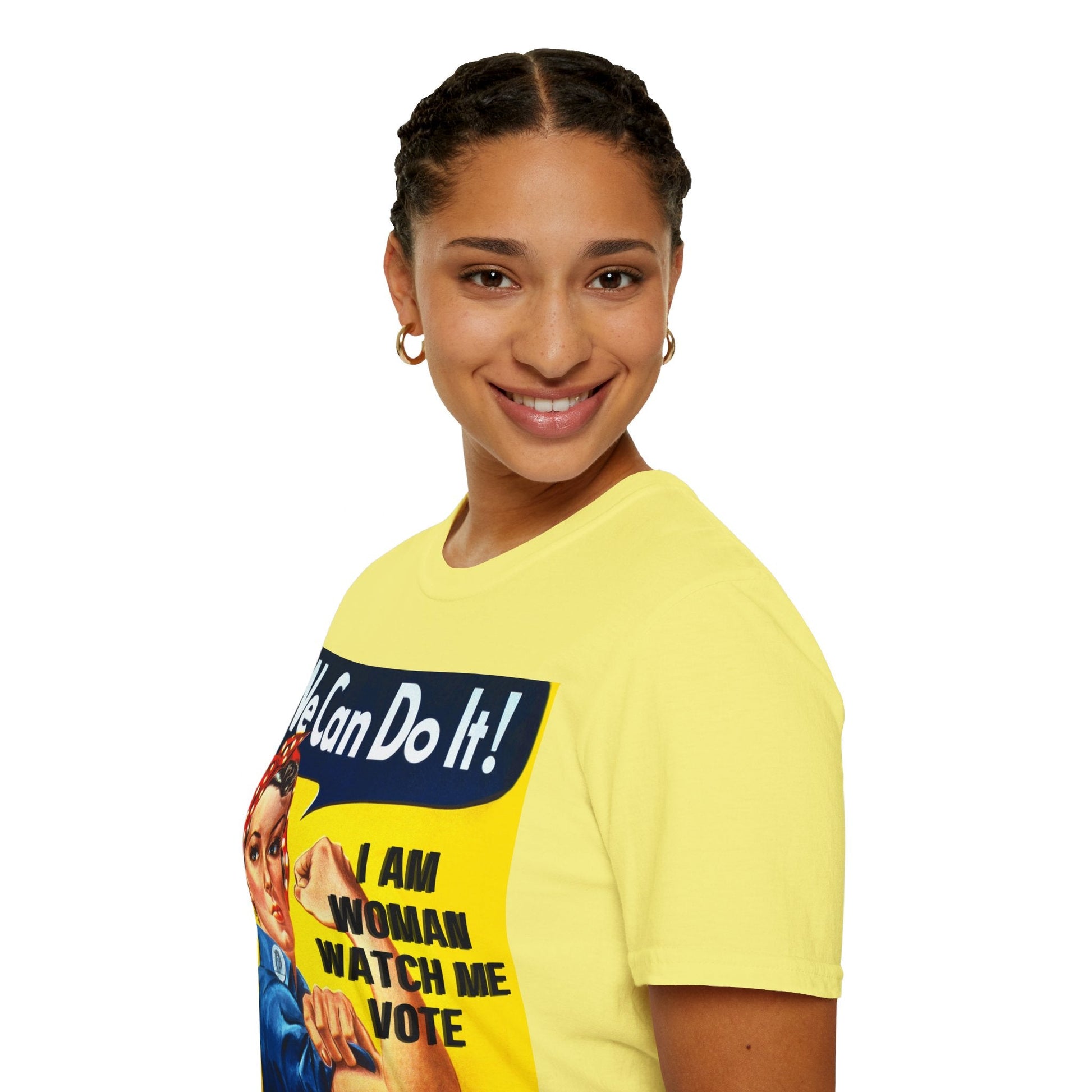 2 - sided I Am Woman Watch Me Vote LTcolors Rosie Unisex T-Shirt by cypherpunkgear – cypherpunkgear.com | Cypherpunk Merch