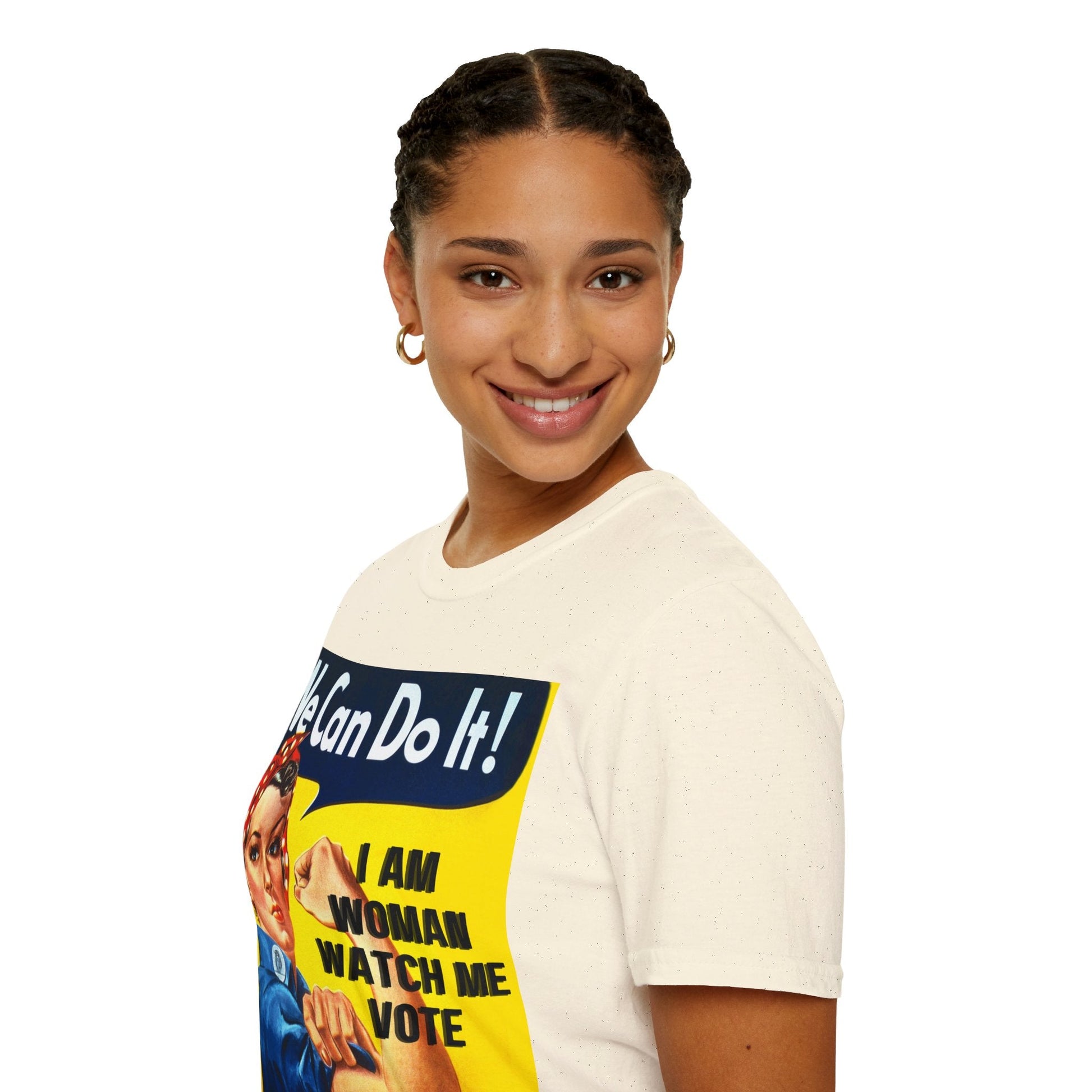 2 - sided I Am Woman Watch Me Vote LTcolors Rosie Unisex T-Shirt by cypherpunkgear – cypherpunkgear.com | Cypherpunk Merch