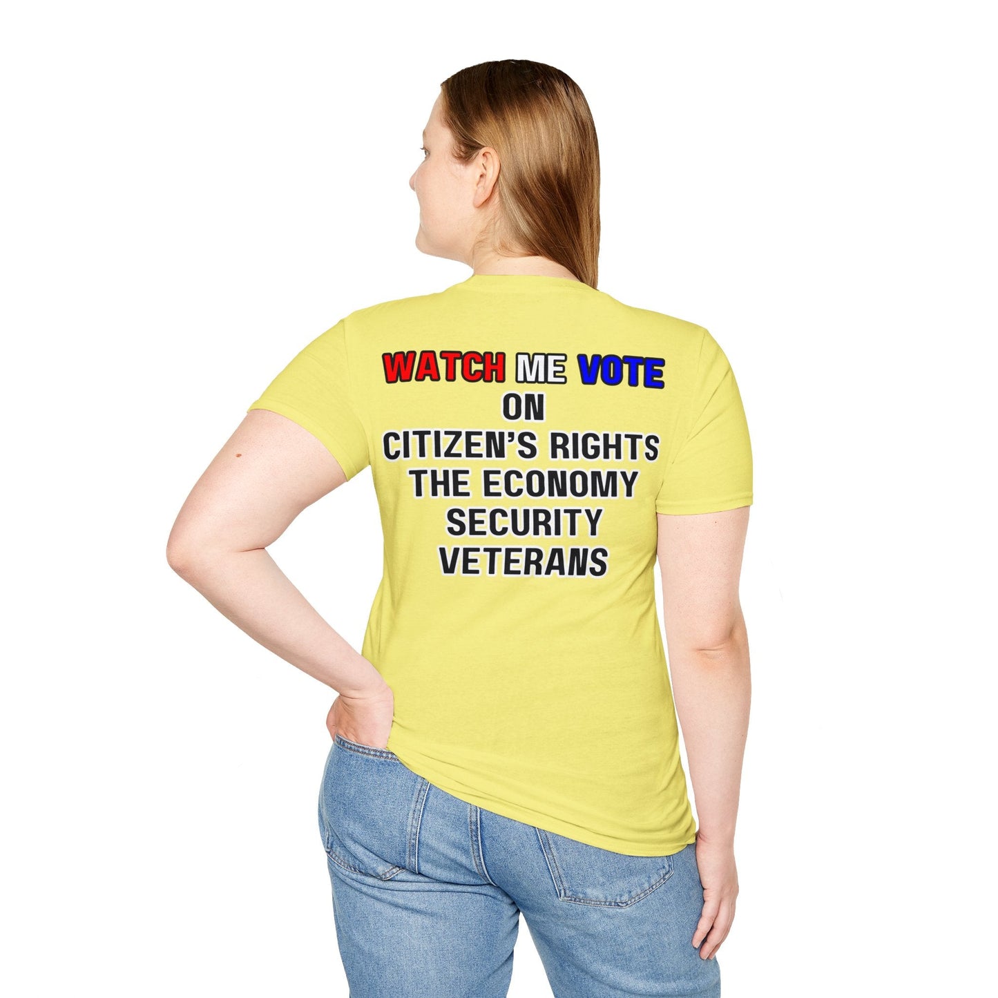 2 - sided I Am Woman Watch Me Vote LTcolors Rosie Unisex T-Shirt by cypherpunkgear – cypherpunkgear.com | Cypherpunk Merch