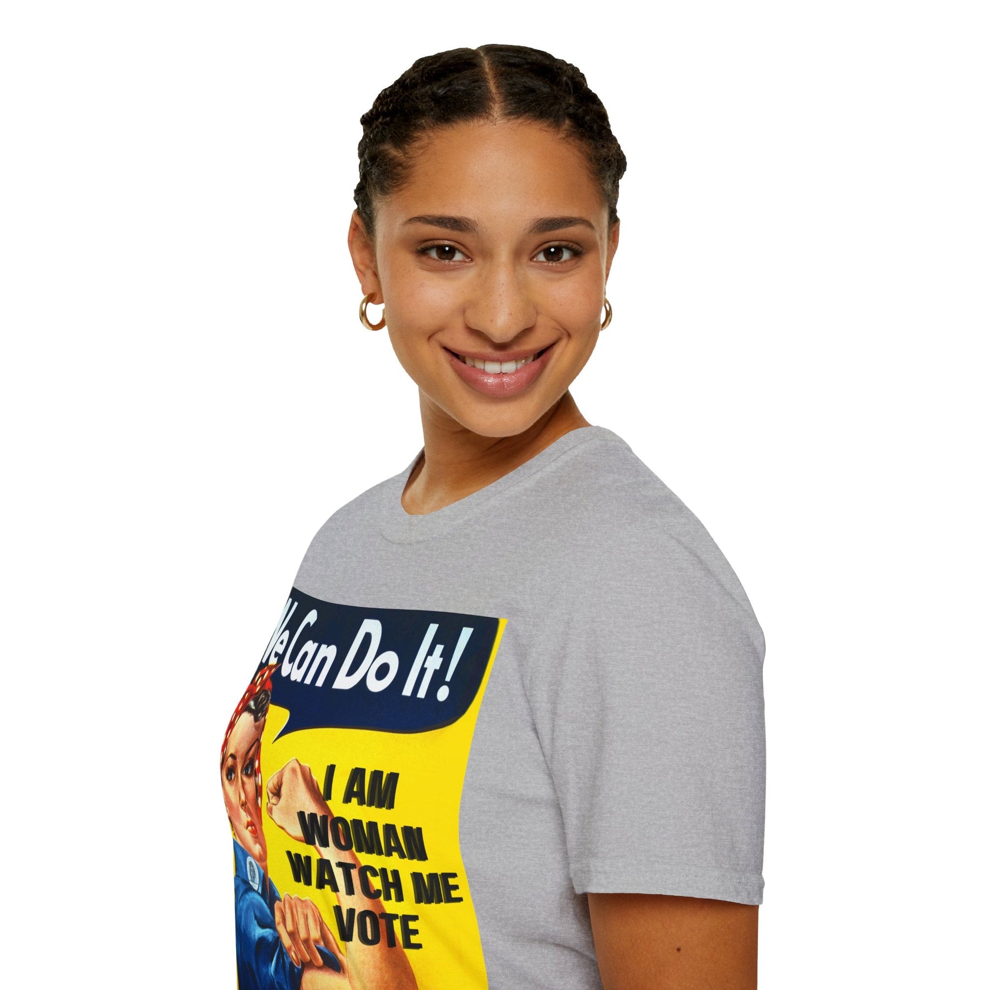 2 - sided I Am Woman Watch Me Vote LTcolors Rosie Unisex T-Shirt by cypherpunkgear – cypherpunkgear.com | Cypherpunk Merch