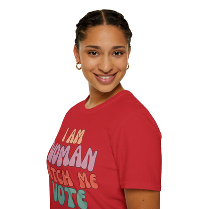 2 - sided I Am Woman Watch Me Vote LTcolors Unisex T-Shirt by cypherpunkgear – cypherpunkgear.com | Cypherpunk Merch