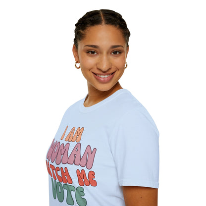 2 - sided I Am Woman Watch Me Vote LTcolors Unisex T-Shirt by cypherpunkgear – cypherpunkgear.com | Cypherpunk Merch