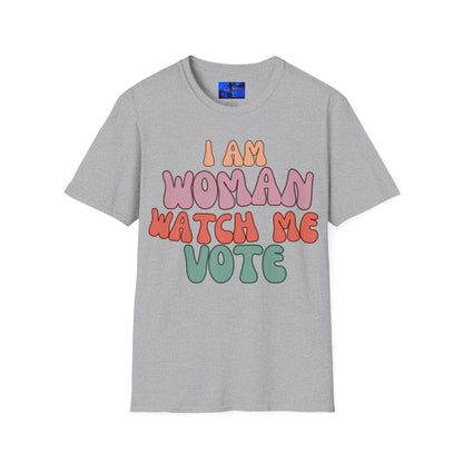 2 - sided I Am Woman Watch Me Vote LTcolors Unisex T-Shirt by cypherpunkgear – cypherpunkgear.com | Cypherpunk Merch