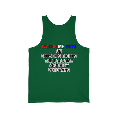 2 - sided I Am Woman Watch Me Vote Rosie Unisex Jersey Tank Top by cypherpunkgear – cypherpunkgear.com | Cypherpunk Merch