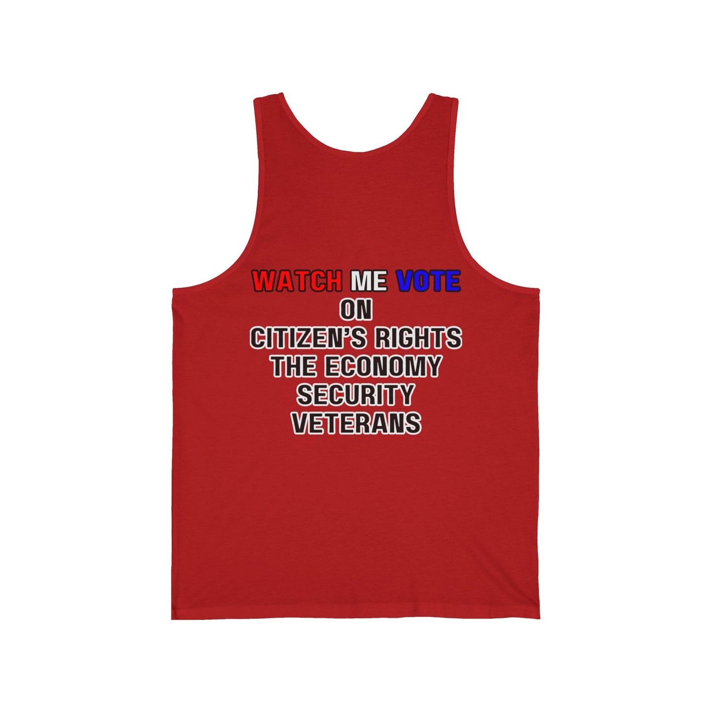 2 - sided I Am Woman Watch Me Vote Rosie Unisex Jersey Tank Top by cypherpunkgear – cypherpunkgear.com | Cypherpunk Merch