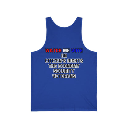 2 - sided I Am Woman Watch Me Vote Rosie Unisex Jersey Tank Top by cypherpunkgear – cypherpunkgear.com | Cypherpunk Merch