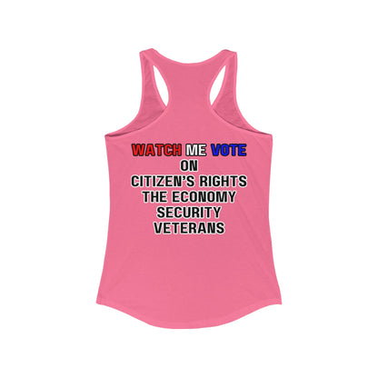 2 - sided I Am Woman Watch Me Vote Rosie Women's Racerback Tank Top by cypherpunkgear – cypherpunkgear.com | Cypherpunk Merch