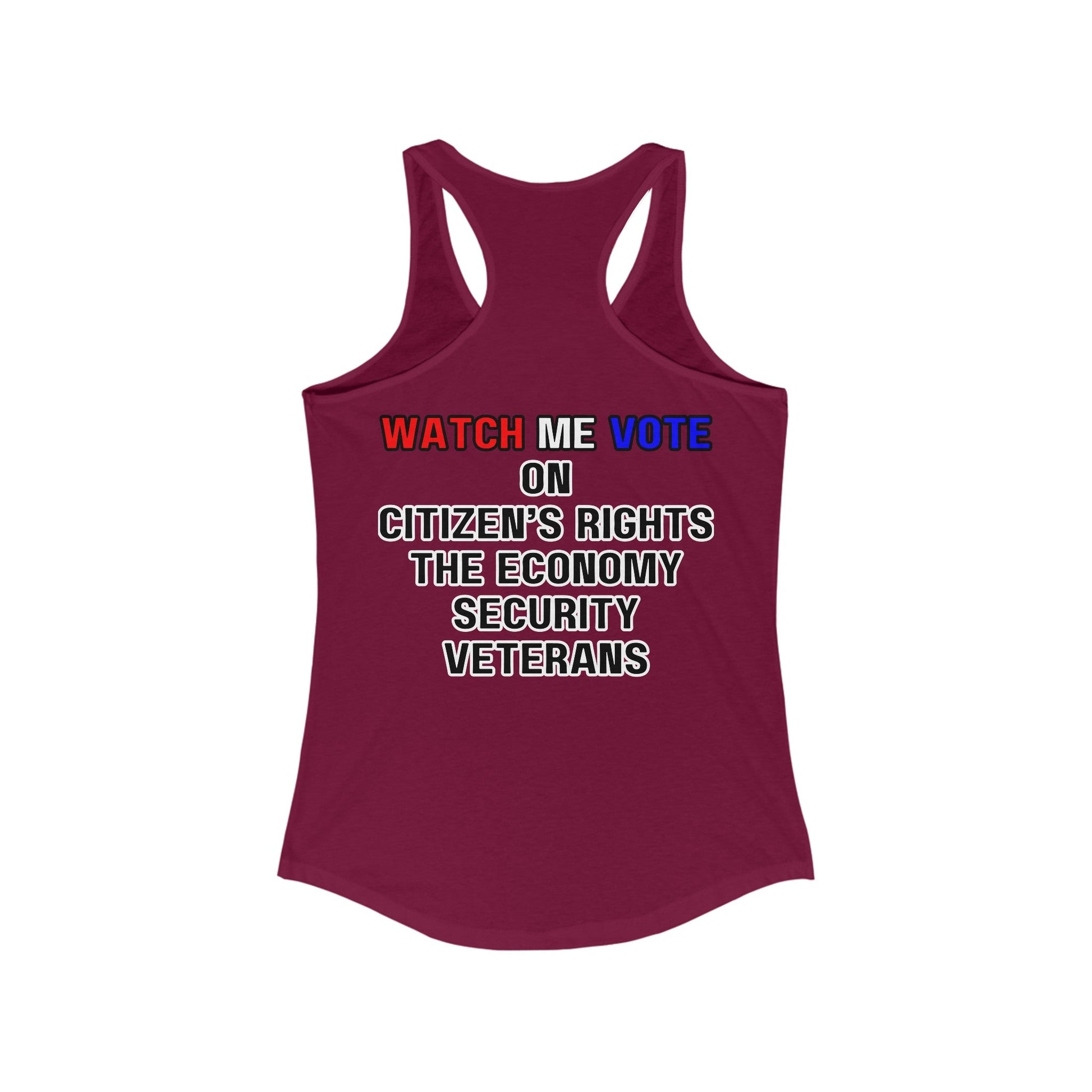 2 - sided I Am Woman Watch Me Vote Rosie Women's Racerback Tank Top by cypherpunkgear – cypherpunkgear.com | Cypherpunk Merch
