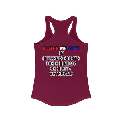 2 - sided I Am Woman Watch Me Vote Rosie Women's Racerback Tank Top by cypherpunkgear – cypherpunkgear.com | Cypherpunk Merch