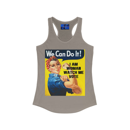 2 - sided I Am Woman Watch Me Vote Rosie Women's Racerback Tank Top by cypherpunkgear – cypherpunkgear.com | Cypherpunk Merch