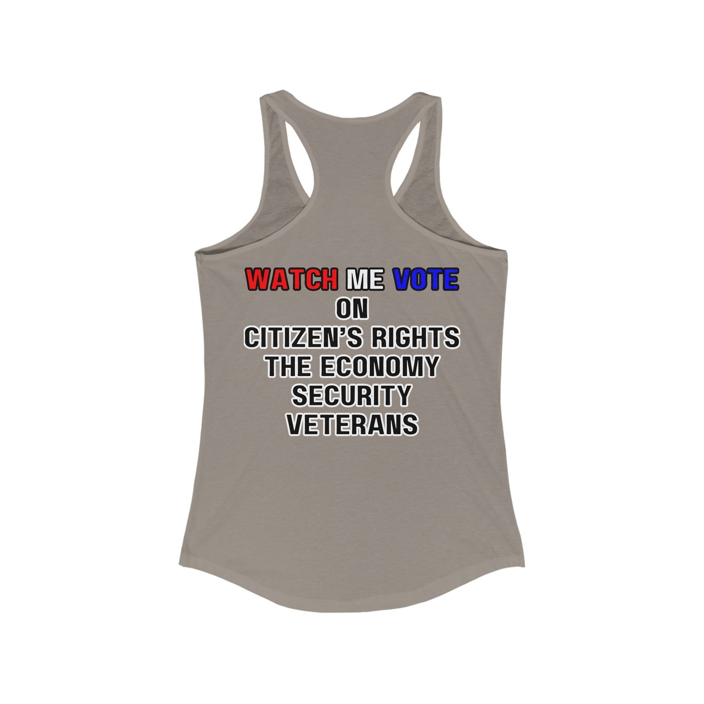 2 - sided I Am Woman Watch Me Vote Rosie Women's Racerback Tank Top by cypherpunkgear – cypherpunkgear.com | Cypherpunk Merch
