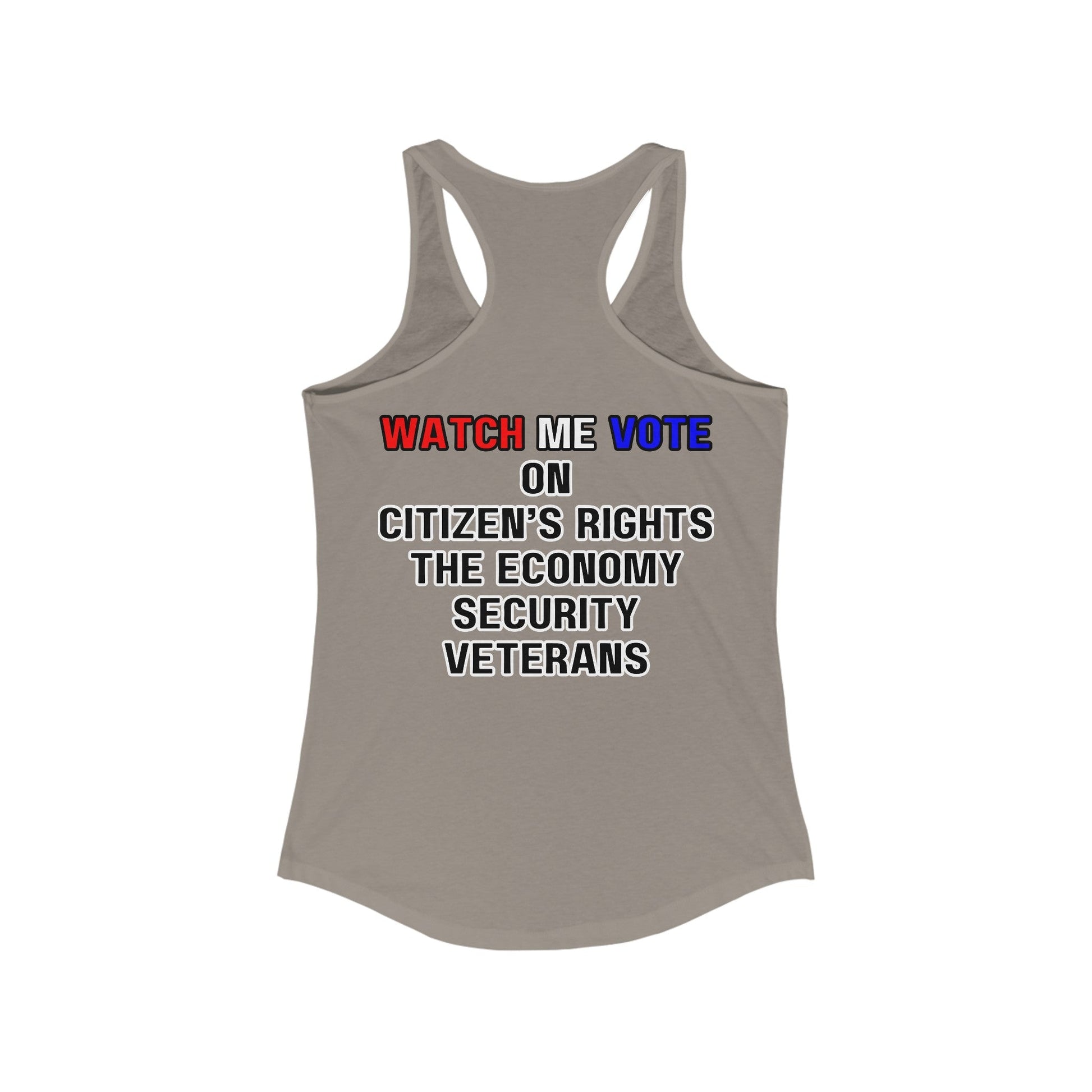 2 - sided I Am Woman Watch Me Vote Rosie Women's Racerback Tank Top by cypherpunkgear – cypherpunkgear.com | Cypherpunk Merch
