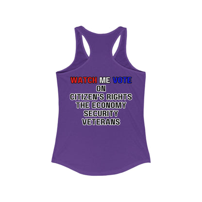 2 - sided I Am Woman Watch Me Vote Rosie Women's Racerback Tank Top by cypherpunkgear – cypherpunkgear.com | Cypherpunk Merch