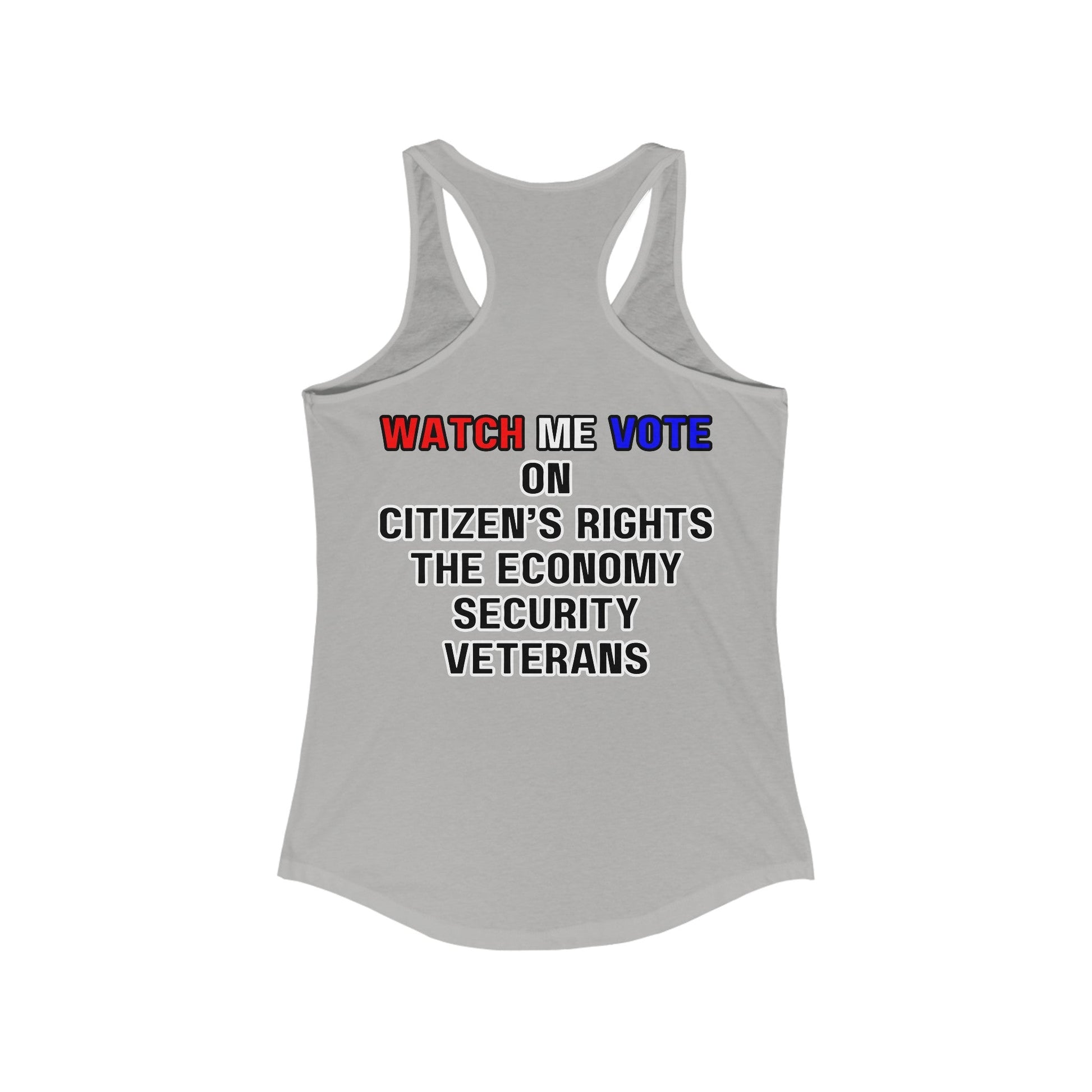 2 - sided I Am Woman Watch Me Vote Rosie Women's Racerback Tank Top by cypherpunkgear – cypherpunkgear.com | Cypherpunk Merch
