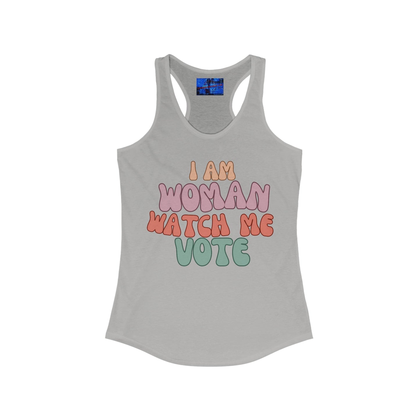 2 - sided I Am Woman Watch Me Vote Women's Racerback Tank Top by cypherpunkgear – cypherpunkgear.com | Cypherpunk Merch